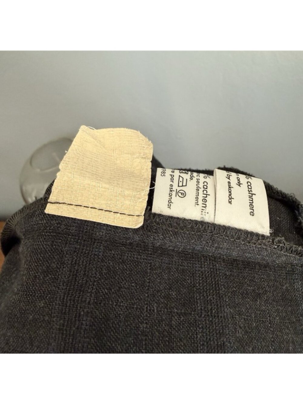 Eskandar Plaid Gray/Blue Wool Cashmere Pull On Trouser Pants Lagenlook Pockets - Picture 7 of 7
